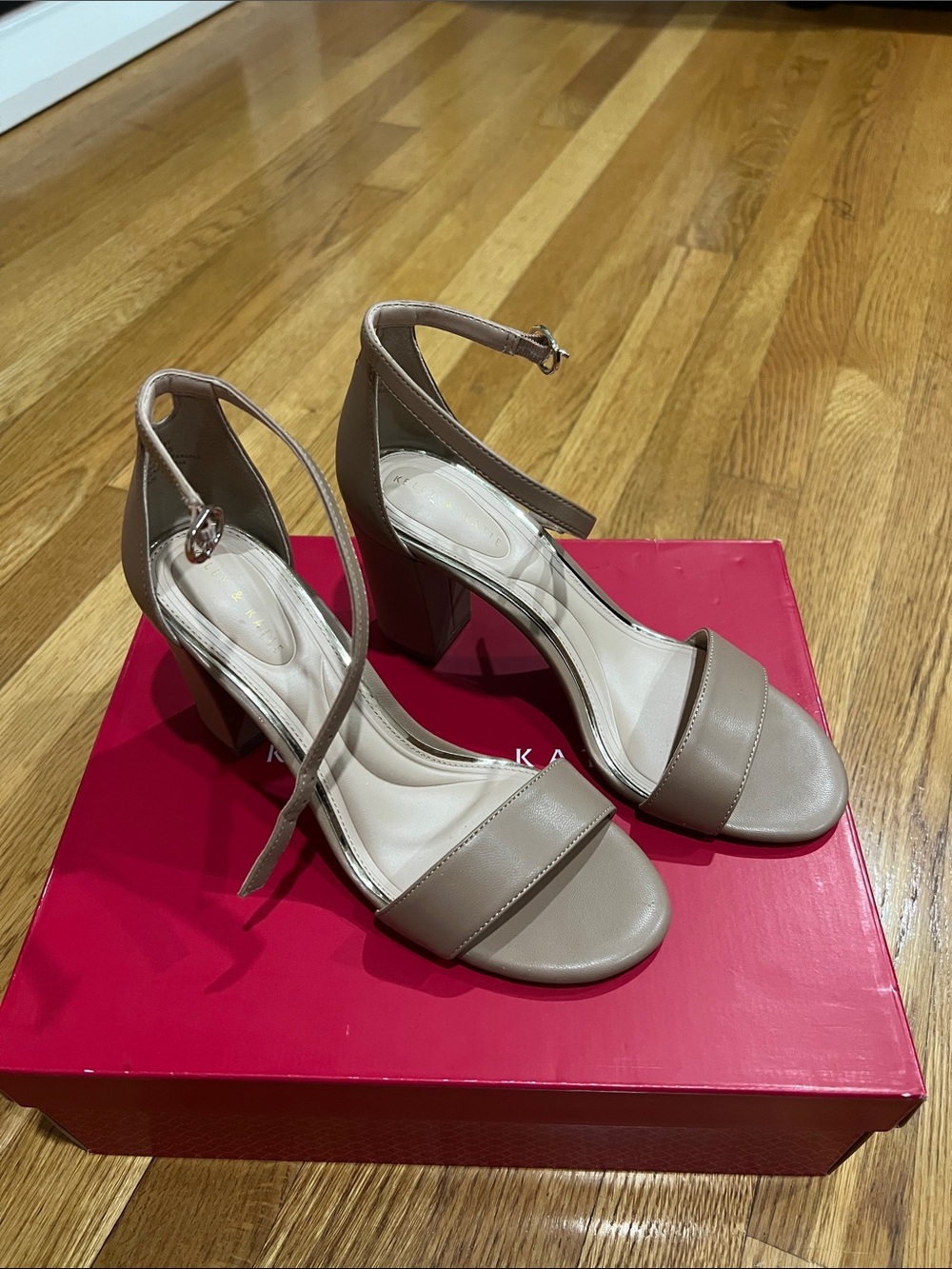 Kelly & Katie Taupe Ankle-Strap Block Heel Sandals